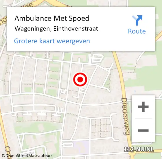 Locatie op kaart van de 112 melding: Ambulance Met Spoed Naar Wageningen, Einthovenstraat op 11 september 2020 20:01