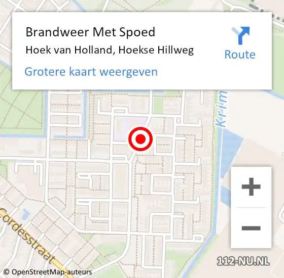 Locatie op kaart van de 112 melding: Brandweer Met Spoed Naar Hoek van Holland, Hoekse Hillweg op 11 september 2020 20:56