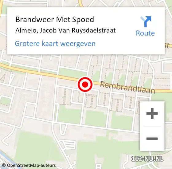 Locatie op kaart van de 112 melding: Brandweer Met Spoed Naar Almelo, Jacob Van Ruysdaelstraat op 11 september 2020 20:59