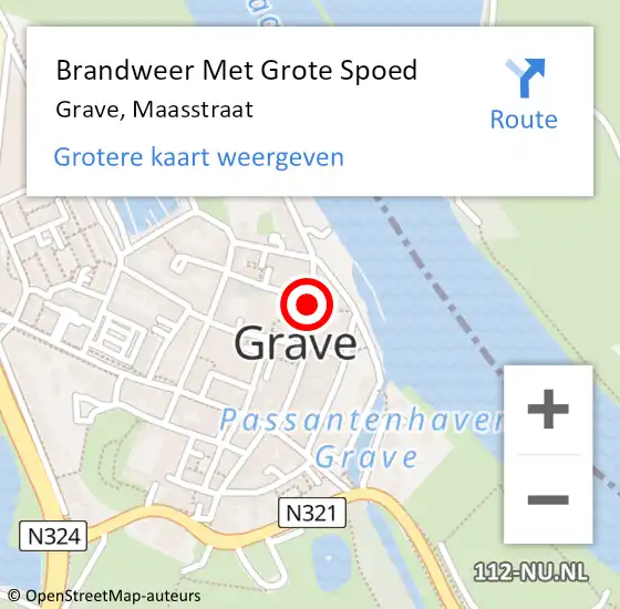 Locatie op kaart van de 112 melding: Brandweer Met Grote Spoed Naar Grave, Maasstraat op 11 september 2020 22:04