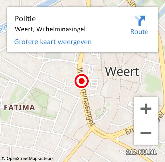 Locatie op kaart van de 112 melding: Politie Weert, Wilhelminasingel op 11 september 2020 22:10