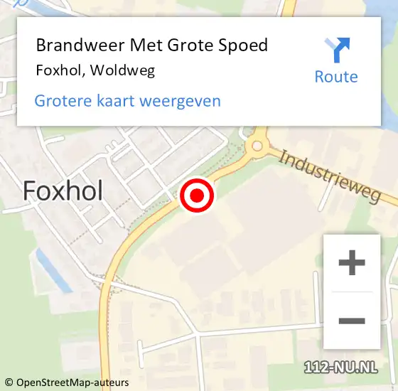 Locatie op kaart van de 112 melding: Brandweer Met Grote Spoed Naar Foxhol, Woldweg op 11 september 2020 23:15