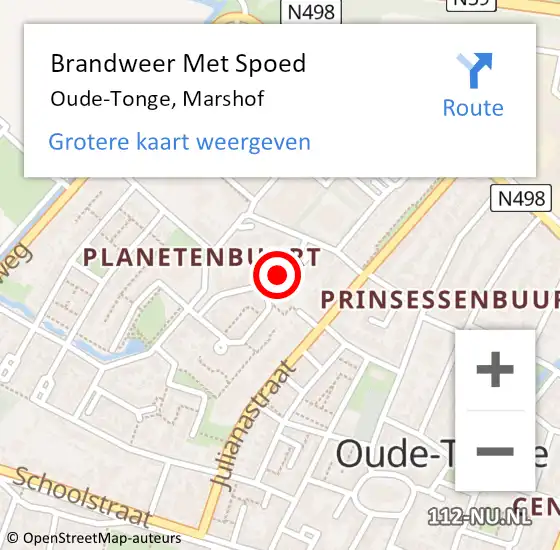 Locatie op kaart van de 112 melding: Brandweer Met Spoed Naar Oude-Tonge, Marshof op 11 september 2020 23:45