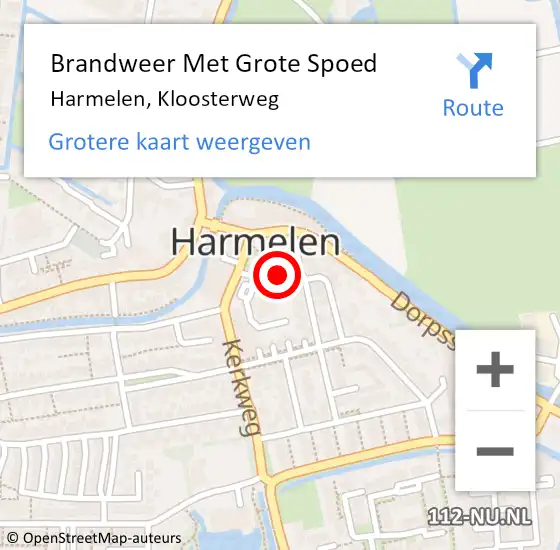 Locatie op kaart van de 112 melding: Brandweer Met Grote Spoed Naar Harmelen, Kloosterweg op 12 september 2020 00:16
