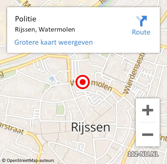 Locatie op kaart van de 112 melding: Politie Rijssen, Watermolen op 12 september 2020 01:24