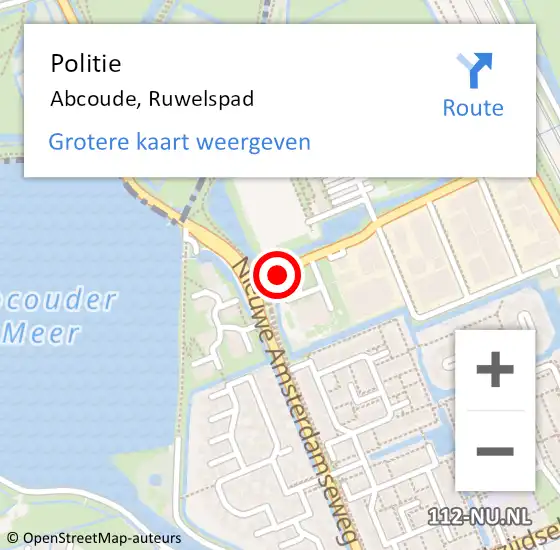 Locatie op kaart van de 112 melding: Politie Abcoude, Ruwelspad op 12 september 2020 02:28