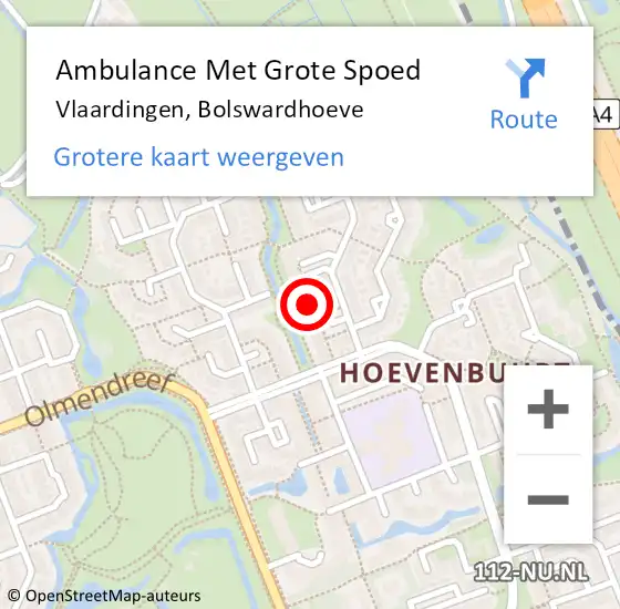 Locatie op kaart van de 112 melding: Ambulance Met Grote Spoed Naar Vlaardingen, Bolswardhoeve op 12 september 2020 08:36
