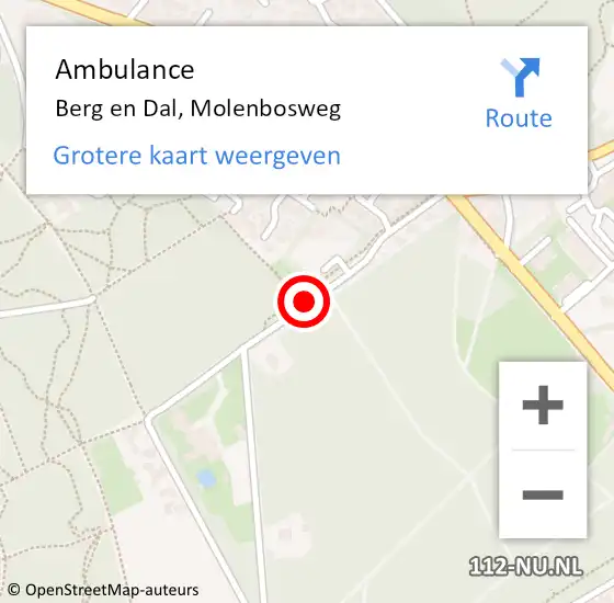 Locatie op kaart van de 112 melding: Ambulance Berg en Dal, Molenbosweg op 12 september 2020 10:12