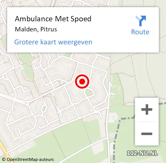 Locatie op kaart van de 112 melding: Ambulance Met Spoed Naar Malden, Pitrus op 12 september 2020 11:09