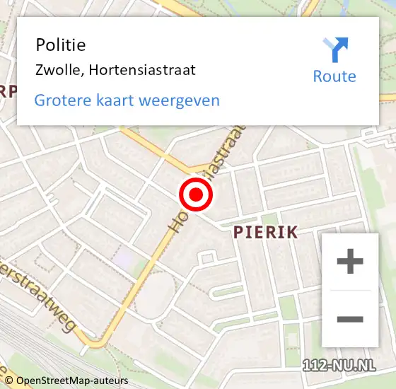 Locatie op kaart van de 112 melding: Politie Zwolle, Hortensiastraat op 12 september 2020 13:06