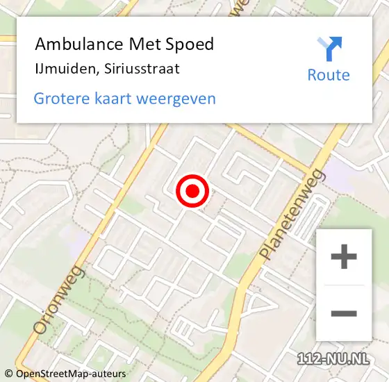 Locatie op kaart van de 112 melding: Ambulance Met Spoed Naar IJmuiden, Siriusstraat op 12 september 2020 13:10