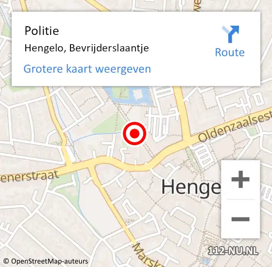 Locatie op kaart van de 112 melding: Politie Hengelo, Bevrijderslaantje op 12 september 2020 14:28