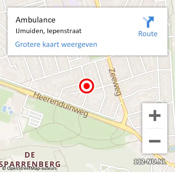 Locatie op kaart van de 112 melding: Ambulance IJmuiden, Iepenstraat op 12 september 2020 15:08