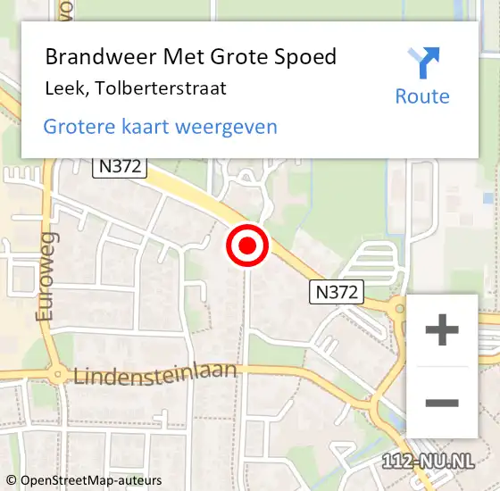 Locatie op kaart van de 112 melding: Brandweer Met Grote Spoed Naar Leek, Tolberterstraat op 12 september 2020 16:04