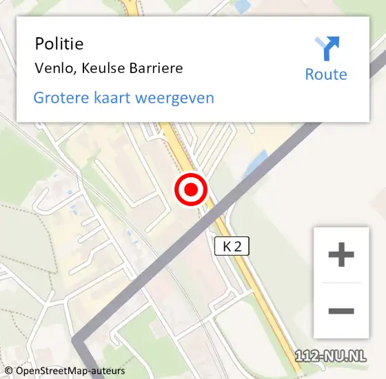 Locatie op kaart van de 112 melding: Politie Venlo, Keulse Barriere op 12 september 2020 18:53