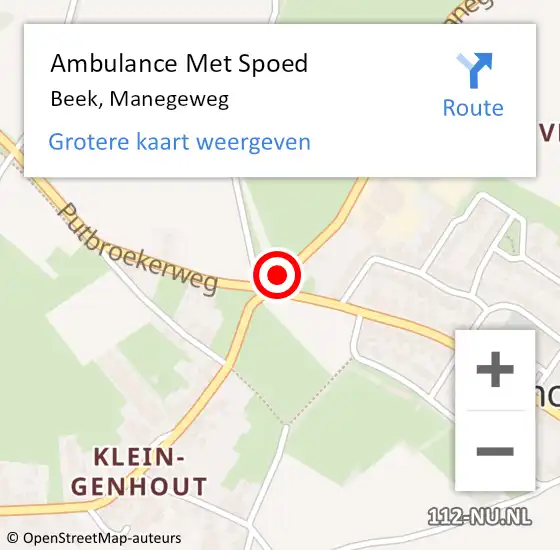 Locatie op kaart van de 112 melding: Ambulance Met Spoed Naar Beek, Manegeweg op 18 mei 2014 19:21