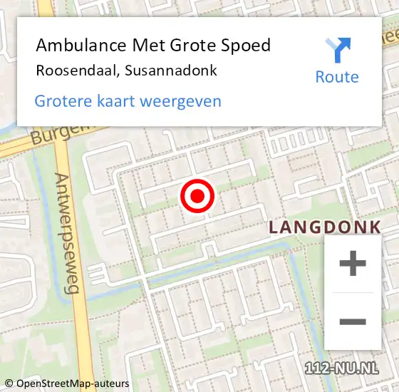 Locatie op kaart van de 112 melding: Ambulance Met Grote Spoed Naar Roosendaal, Susannadonk op 12 september 2020 21:26