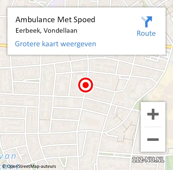 Locatie op kaart van de 112 melding: Ambulance Met Spoed Naar Eerbeek, Vondellaan op 12 september 2020 22:21