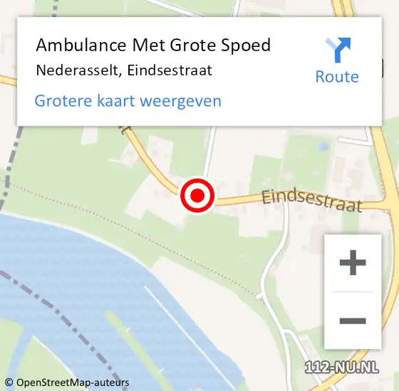 Locatie op kaart van de 112 melding: Ambulance Met Grote Spoed Naar Nederasselt, Eindsestraat op 13 september 2020 00:18