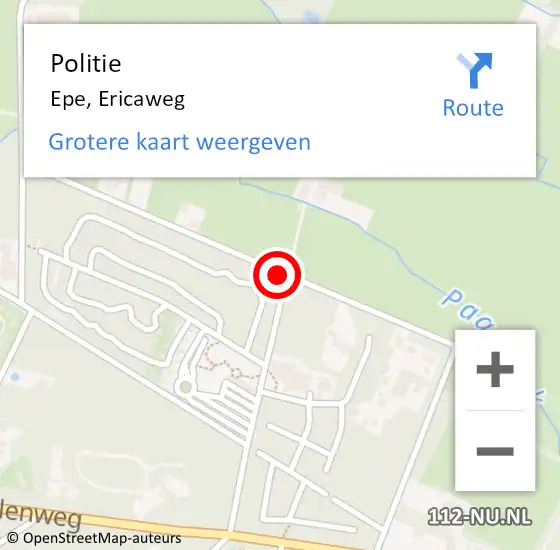 Locatie op kaart van de 112 melding: Politie Epe, Ericaweg op 13 september 2020 02:39