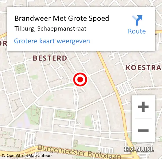 Locatie op kaart van de 112 melding: Brandweer Met Grote Spoed Naar Tilburg, Schaepmanstraat op 13 september 2020 05:52