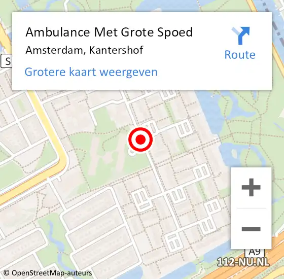 Locatie op kaart van de 112 melding: Ambulance Met Grote Spoed Naar Amsterdam, Kantershof op 13 september 2020 08:04