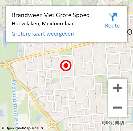 Locatie op kaart van de 112 melding: Brandweer Met Grote Spoed Naar Hoevelaken, Meidoornlaan op 13 september 2020 08:31