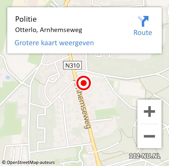 Locatie op kaart van de 112 melding: Politie Otterlo, Arnhemseweg op 13 september 2020 09:53