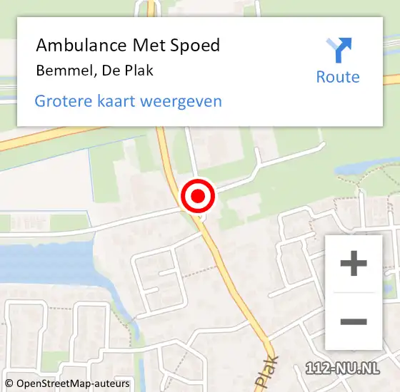 Locatie op kaart van de 112 melding: Ambulance Met Spoed Naar Bemmel, De Plak op 13 september 2020 12:14