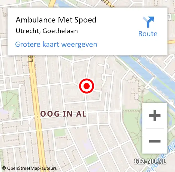 Locatie op kaart van de 112 melding: Ambulance Met Spoed Naar Utrecht, Goethelaan op 18 mei 2014 20:27