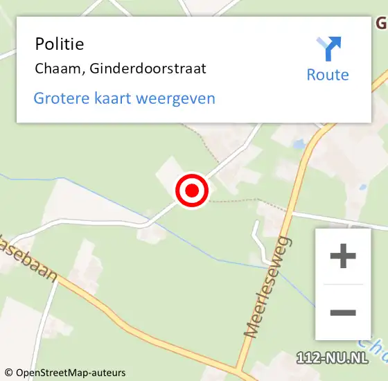 Locatie op kaart van de 112 melding: Politie Chaam, Ginderdoorstraat op 13 september 2020 12:55