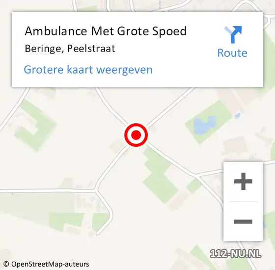 Locatie op kaart van de 112 melding: Ambulance Met Grote Spoed Naar Beringe, Peelstraat op 13 september 2020 13:20