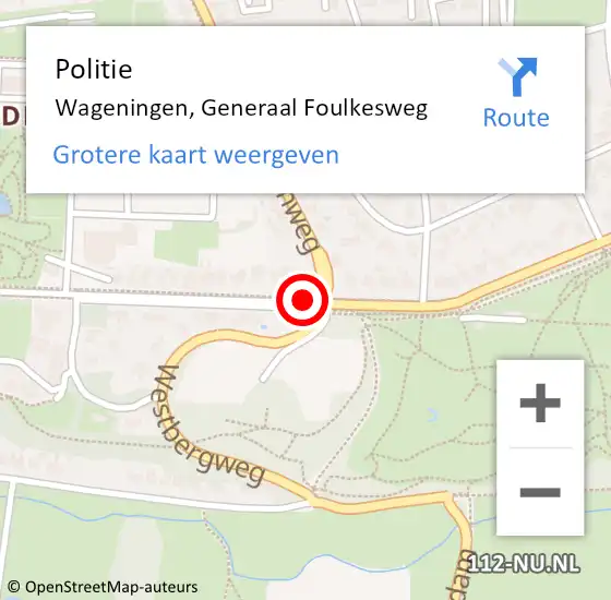 Locatie op kaart van de 112 melding: Politie Wageningen, Generaal Foulkesweg op 13 september 2020 13:35