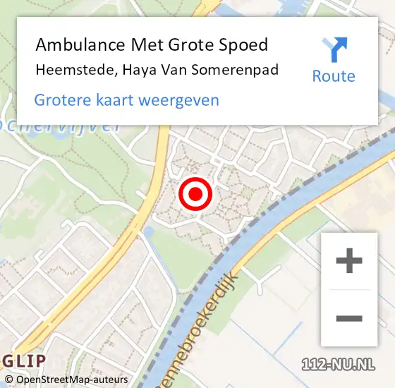 Locatie op kaart van de 112 melding: Ambulance Met Grote Spoed Naar Heemstede, Haya Van Somerenpad op 13 september 2020 13:38