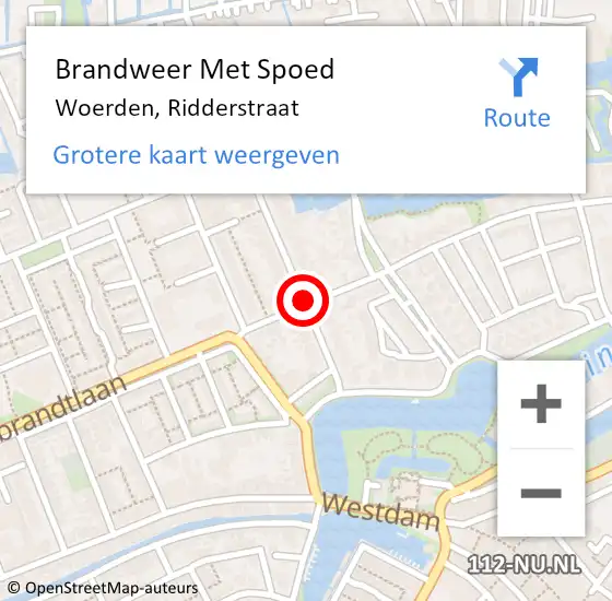 Locatie op kaart van de 112 melding: Brandweer Met Spoed Naar Woerden, Ridderstraat op 13 september 2020 13:40