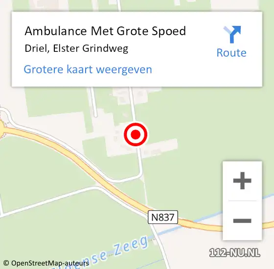 Locatie op kaart van de 112 melding: Ambulance Met Grote Spoed Naar Driel, Elster Grindweg op 13 september 2020 13:59