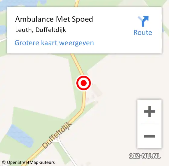 Locatie op kaart van de 112 melding: Ambulance Met Spoed Naar Leuth, Duffeltdijk op 13 september 2020 14:50