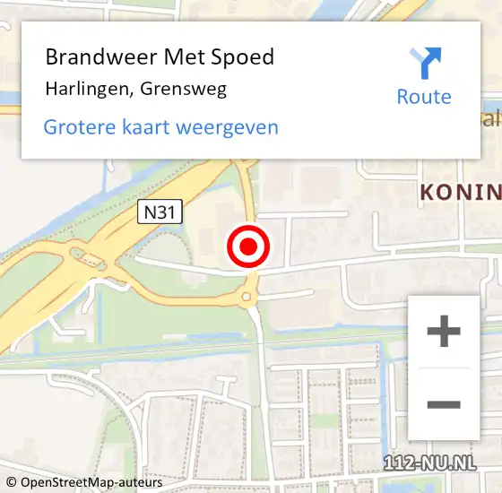 Locatie op kaart van de 112 melding: Brandweer Met Spoed Naar Harlingen, Grensweg op 13 september 2020 14:58