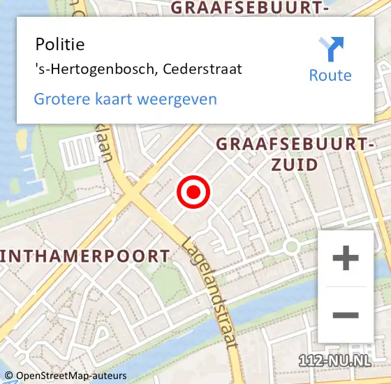 Locatie op kaart van de 112 melding: Politie 's-Hertogenbosch, Cederstraat op 13 september 2020 16:16