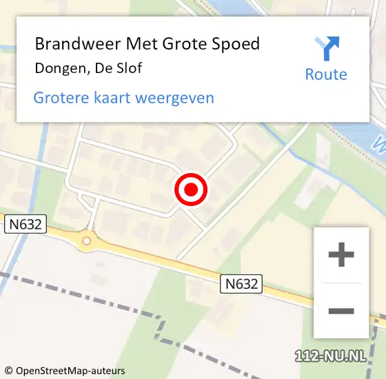 Locatie op kaart van de 112 melding: Brandweer Met Grote Spoed Naar Dongen, De Slof op 13 september 2020 19:17