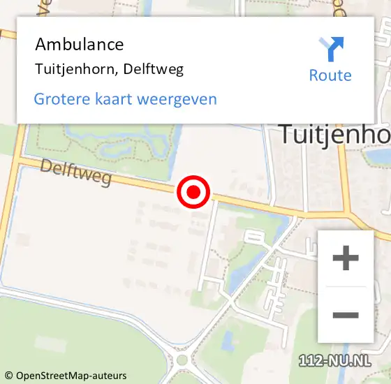 Locatie op kaart van de 112 melding: Ambulance Tuitjenhorn, Delftweg op 13 september 2020 19:31