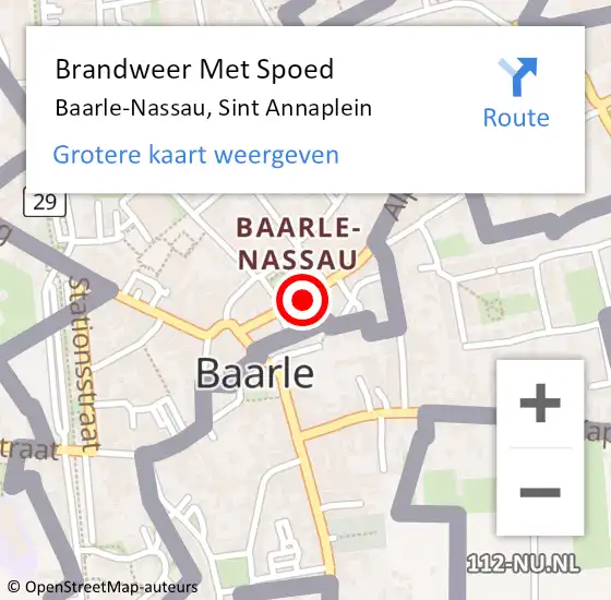 Locatie op kaart van de 112 melding: Brandweer Met Spoed Naar Baarle-Nassau, Sint Annaplein op 13 september 2020 20:21