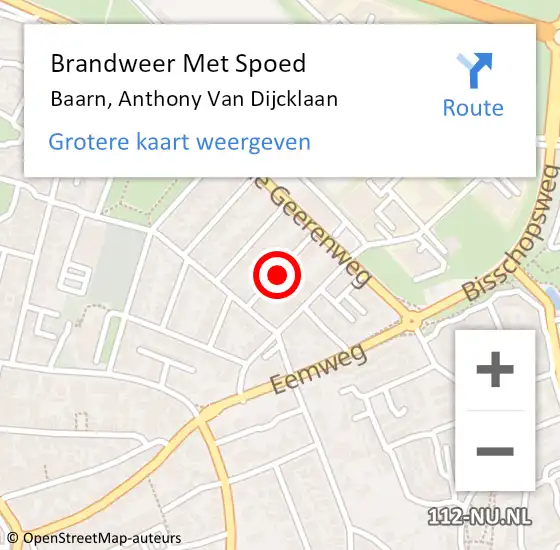 Locatie op kaart van de 112 melding: Brandweer Met Spoed Naar Baarn, Anthony Van Dijcklaan op 13 september 2020 20:32