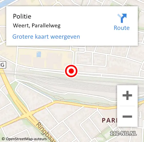 Locatie op kaart van de 112 melding: Politie Weert, Parallelweg op 14 september 2020 00:57