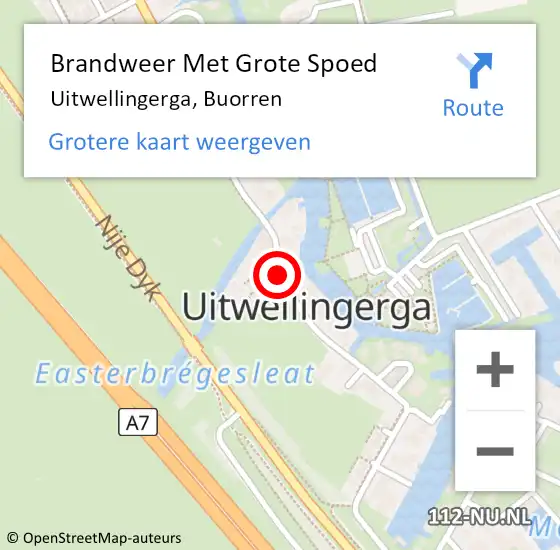 Locatie op kaart van de 112 melding: Brandweer Met Grote Spoed Naar Uitwellingerga, Buorren op 14 september 2020 02:00