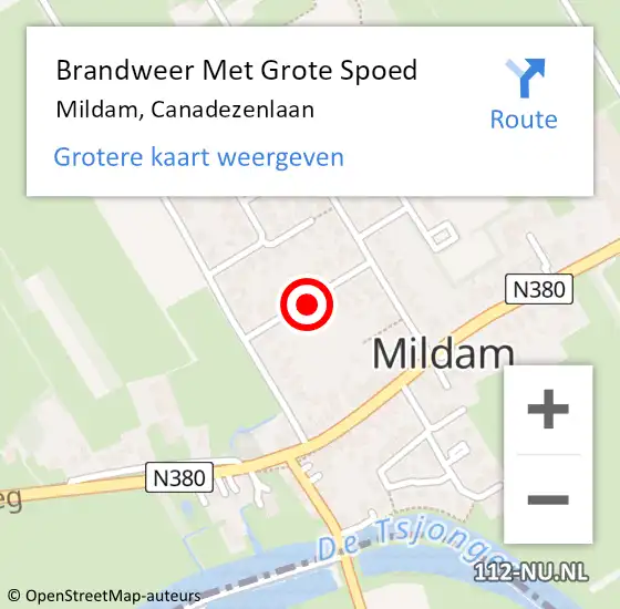 Locatie op kaart van de 112 melding: Brandweer Met Grote Spoed Naar Mildam, Canadezenlaan op 14 september 2020 08:53