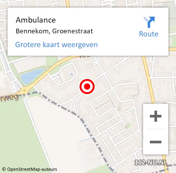 Locatie op kaart van de 112 melding: Ambulance Bennekom, Groenestraat op 14 september 2020 09:32