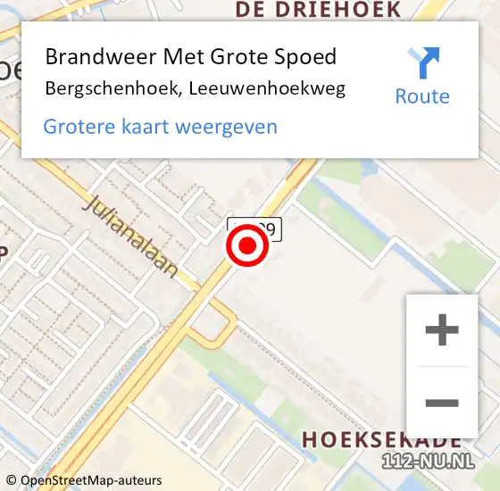 Locatie op kaart van de 112 melding: Brandweer Met Grote Spoed Naar Bergschenhoek, Leeuwenhoekweg op 14 september 2020 11:37