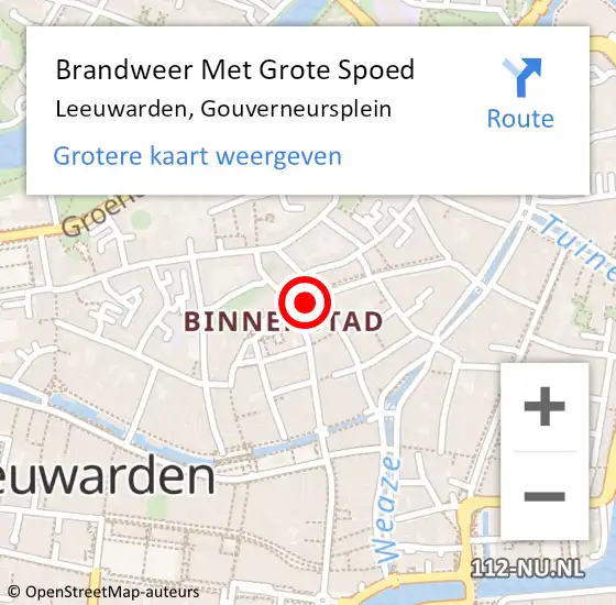 Locatie op kaart van de 112 melding: Brandweer Met Grote Spoed Naar Leeuwarden, Gouverneursplein op 14 september 2020 12:19