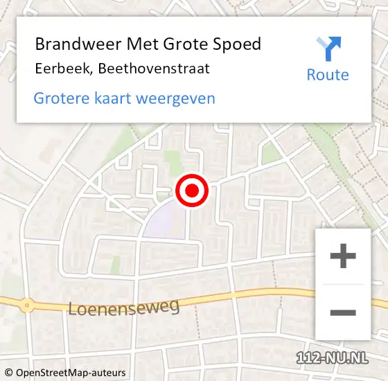 Locatie op kaart van de 112 melding: Brandweer Met Grote Spoed Naar Eerbeek, Beethovenstraat op 14 september 2020 13:58